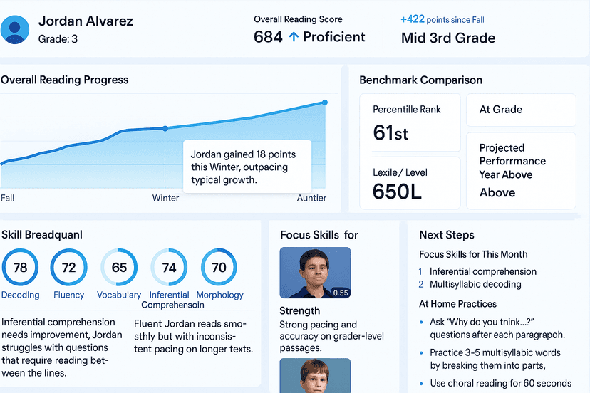 Parent dashboard showing child's reading progress